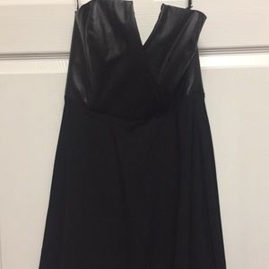 Black strapless mini dress with leather top